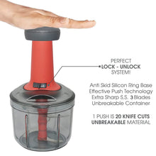 Matte Finish Hand Press Chopper with 3 Blades for Easy Vegetable & Fruit Chopping - justgrabit.in | Just Grab It