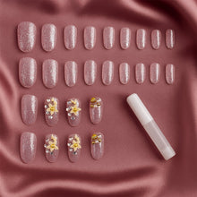 Glitter 3D Floral Press - On Artificial Nail Tips with Nail Glue fake nails (1 Set) - justgrabit.in | Just Grab It