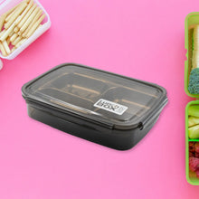 Black Transparent 4 Compartment Lunch Box for Kids and adults, Stainless Steel Lunch Box with 4 Compartments For Office, Travel, School, Home - justgrabit.in | Just Grab It