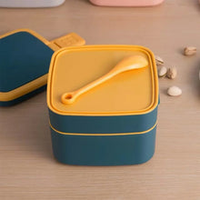 Blue Double - Layer Portable Bento Lunch Box – Stackable with Handle & Spoon - Justgrabit Inc.