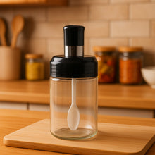 Clear Glass Spice Jar with Integrated Spoon & Airtight Lid (250ml Approx) - justgrabit.in | Just Grab It