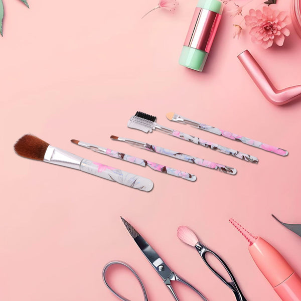 Floral Makeup Brush Set for Eyes, Lips, and Face (5 Pc) - justgrabit.in | Just Grab It