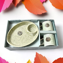 Ceramic Tea/Coffee Cup Set - Alpino 3 - Piece with 2 - Compartment Serving Platter (BPA - Free) - Justgrabit Inc.