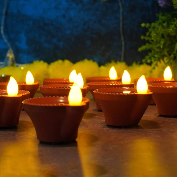 Water Sensor Diyas for Diwali Decoration, Diwali (12 Pcs Set) - justgrabit.in | Just Grab It