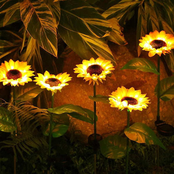 2 Pc Outdoor Solar Sunflower Lights Intelligent Light Control Waterproof Garden Landscape Stake Light - Justgrabit Inc.