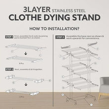 3 - Tier Foldable Stainless Steel Cloth Drying Stand with Wheels - justgrabit.in | Just Grab It