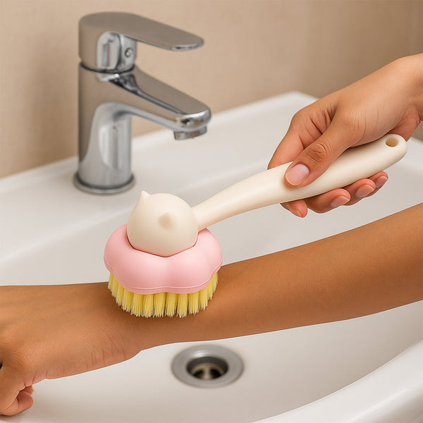 Soft Bristle Bath Brush with Long Handle (1 Pc) - justgrabit.in | Just Grab It