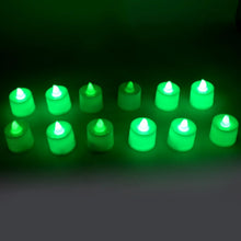 GREEN FLAMELESS LED TEALIGHTS, SMOKELESS PLASTIC DECORATIVE CANDLES - LED TEA LIGHT CANDLE FOR HOME DECORATION, Diwali (PACK OF 12) - justgrabit.in | Just Grab It