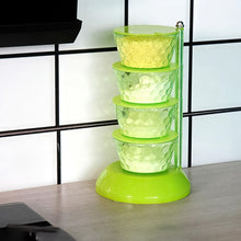 4 Section 360° Rotating Box Plastic Pickle Tower Spice Rack with 4 Spoons 1 Set - justgrabit.in | Just Grab It