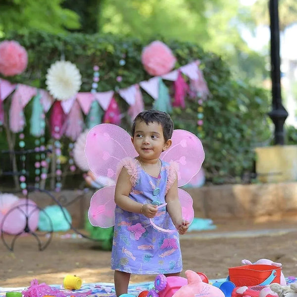 Baby Girl's Fairy Nylon Butterfly Wings Costume Butterfly Fairy Angel Wing| Wand And Hairband Multi - Color For Party (1pc) - justgrabit.in | Just Grab It