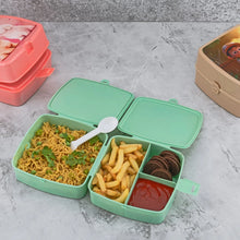 Double - Layer Square Lunch Box with Spoon , 4 Compartment Tiffin & Push Lock , Plastic Tiffin Box for Travelling, School Kids & Office Exclusive, Home - Justgrabit Inc.