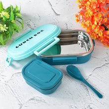3 in 1 Spicy Bite Stainless Steel Lunch Box With Plastic Small Box & Spoon (1 Set) - justgrabit.in | Just Grab It