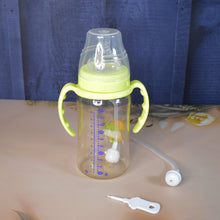 Plastic Baby Feeding Bottle with Handles, Cleaning brush & Straw (300 ML / 1 Pc) - justgrabit.in | Just Grab It