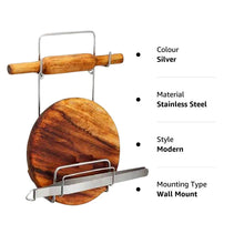 Chakla Belan Chimta Stand Rolling Pin Board Tong Holder Silver Stainless Steel Multi - Purpose Rack for Kitchen (1 Pc ) - Justgrabit Inc.