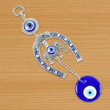 Decorative Evil Eye Hanging with Elephant and Horseshoe Motif, Wind Chime (1 Pc) - justgrabit.in | Just Grab It