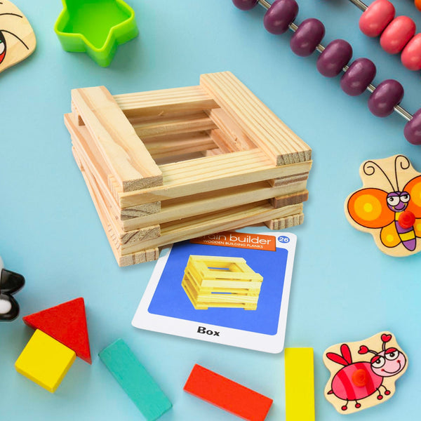 Wooden Pattern Brain Puzzles 20 Pcs Wooden Strips, 40 Pattern Cards (1 Set) - justgrabit.in | Just Grab It