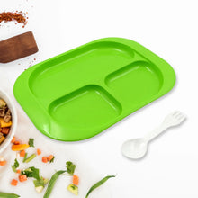 Plastic Food Plates / Biodegradable 3 Compartment Square Plate With Spoon for Food Snacks / Nuts / Desserts Plates for Kids, Reusable Plates for Outdoor, Camping, BPA - free (1 Pc) - Justgrabit Inc.