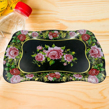 Stainless Steel Serving Tray With Flower Printed Rectangle Premium Dining Table Plate (18 x 8.5 Inch / 1 Pc) - Justgrabit Inc.