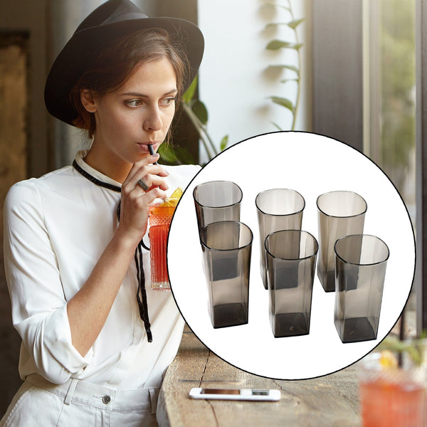 Unbreakable Transparent Square Design Wine Tumbler Plastic Glass Set Pack of 6 - justgrabit.in | Just Grab It
