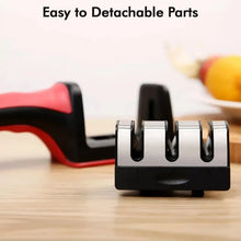 Manual Red & Black Knife Sharpener 3 Stage Sharpening Tool for Ceramic Knife and Steel Knives. - Justgrabit Inc.