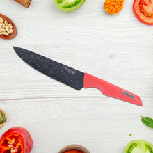 Kitchen Knife Set with Marble - Coated Blades & Red Handles (6 Pc) - justgrabit.in | Just Grab It