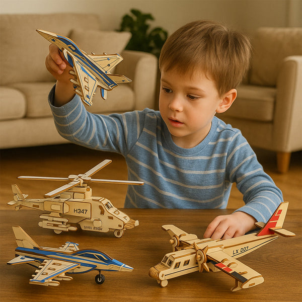 3D Wooden Aircraft Puzzle DIY Assembly Kit (Mix Design – 1 Set) - justgrabit.in | Just Grab It