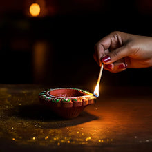 Decorative Hand Painted Clay Puja Diya for Diwali Home Indoor Outdoor Handmade Diya (6 Pcs Set/ Mix Design) - justgrabit.in | Just Grab It