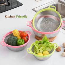 Stainless Steel Colander with Handle, Large Metal Green Strainer for Pasta, Spaghetti, Berry, Veggies, Fruits, Kitchen Food Colander, Dishwasher Safe - justgrabit.in | Just Grab It