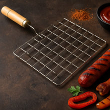 Stainless Steel Square Papad jali, Barbecue Grill Rack with Wooden Handle (1 Pc) - justgrabit.in | Just Grab It