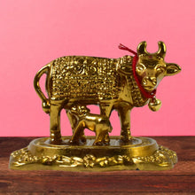Metal Golden Kamdhenu Cow with Calf (1 Pc) - Justgrabit Inc.