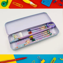 Stationery Kit for Kids - Metal Pencil Box, Sharpener, Pencil & Eraser (12 Pc Set) - justgrabit.in | Just Grab It