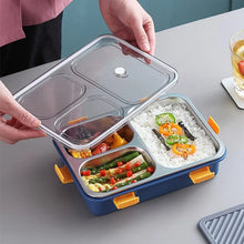 3 Compartment Transparent Stainless Steel Lunch Box with a Spoon and a Pair of Chopsticks (1 Set) - justgrabit.in | Just Grab It