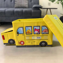 School Bus Shaped Portable Foldable Toy Box Storage with Lid (1 Pc) - justgrabit.in | Just Grab It