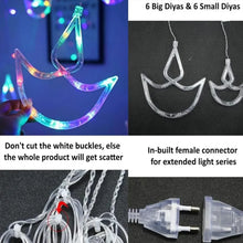 Multicolor 12 Diya Curtain String Lights, Window Curtain Lights with 8 Flashing Modes Decoration Light (Multi Color) - justgrabit.in | Just Grab It