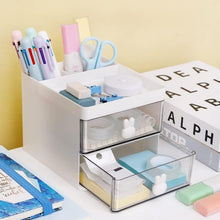 2 Layer 5 Compartment Desk Organizer with Transparent Drawer (1 Pc / 15×13×11 Cm) - justgrabit.in | Just Grab It