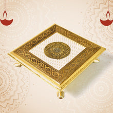Golden - Square Pooja Chowki Patla / Bajot (20×20 CM / 1 Pc) - justgrabit.in | Just Grab It