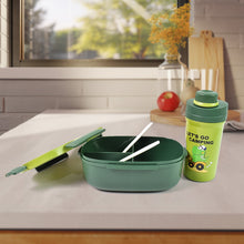 Plastic Lunch Box Leak Proof 3 Compartment with Bottle, Spoon and Fork (1 Set) - justgrabit.in | Just Grab It
