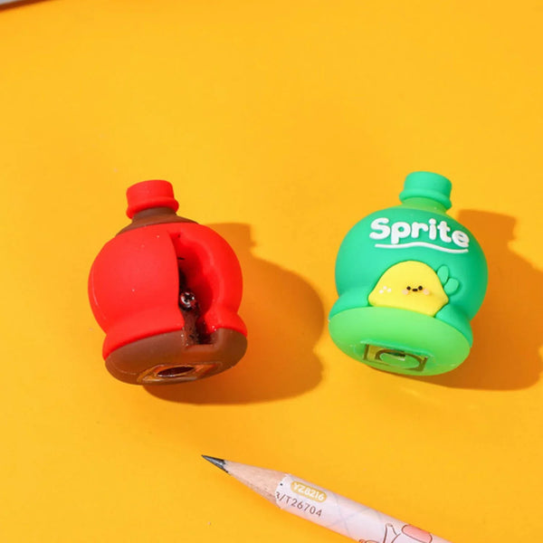 2 - in - 1 3D Cold Drink Bottle Shape Rubber Pencil Sharpener and Eraser Set, Stationery for Kids School Boys Girls, Birthday Return Gifts (1 Pc ) - Justgrabit Inc.