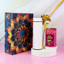 Effete Rose Almonds Gift Hamper, Golden Rose With Bottle (3 Pc Set), Mix Color - justgrabit.in | Just Grab It