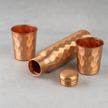 Diamond Cut Copper Water Bottle 2 Glasses with Gift Box (3 Pcs Set) - justgrabit.in | Just Grab It