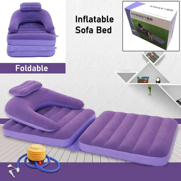 2 in 1 Air Mattress & Lounger, Portable Inflatable Mattress Air Sofa With Air Hand Pump (175×75 cm) - justgrabit.in | Just Grab It