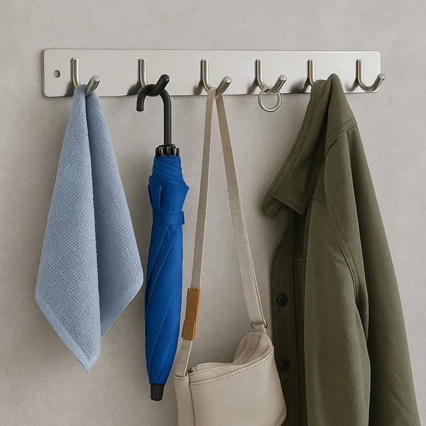 Stainless Steel Wall Mounted Coat 6 Hook Rack (32x3 / 1Pc) - Justgrabit Inc.