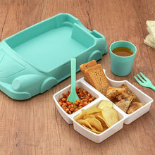 Kid's Car Shaped Plates Cup / Lunch Box Dinnerware (4 Pcs Set / 1000 ML Lunch Box) - justgrabit.in | Just Grab It