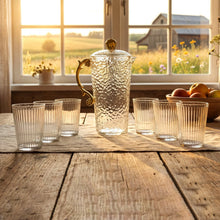Elegant Textured Glass Water Jug with 6 glasses Set (1 Set) - justgrabit.in | Just Grab It