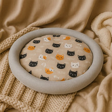 Round Soft Plush Cat Bed with Cartoon Cat Print Cushion 1 Pc - justgrabit.in | Just Grab It