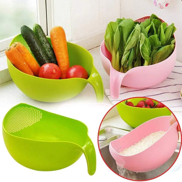Plastic Rice Bowl / Food Strainer Thick Drain Basket with Handle for Rice, Vegetable & Fruit (set of 3pcs) - Justgrabit Inc.
