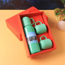 Green Vacuum Flask Set – Stainless Steel Thermos with 3 Cups, Approx 500ml - Justgrabit Inc.