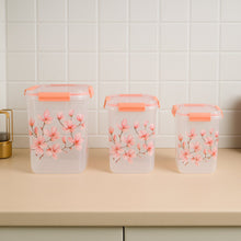 Square 3 Pcs Floral Printed Airtight Storage Container Set (3 Pcs Set) - justgrabit.in | Just Grab It
