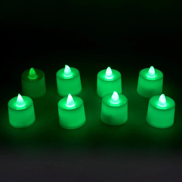 GREEN FLAMELESS LED TEALIGHTS, SMOKELESS PLASTIC DECORATIVE CANDLES - LED TEA LIGHT CANDLE FOR HOME DECORATION, Diwali (PACK OF 8) - justgrabit.in | Just Grab It