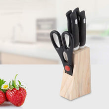 Kitchen Knife Set with Wooden Block and Scissors, Chhari (5 pcs, Black) - justgrabit.in | Just Grab It